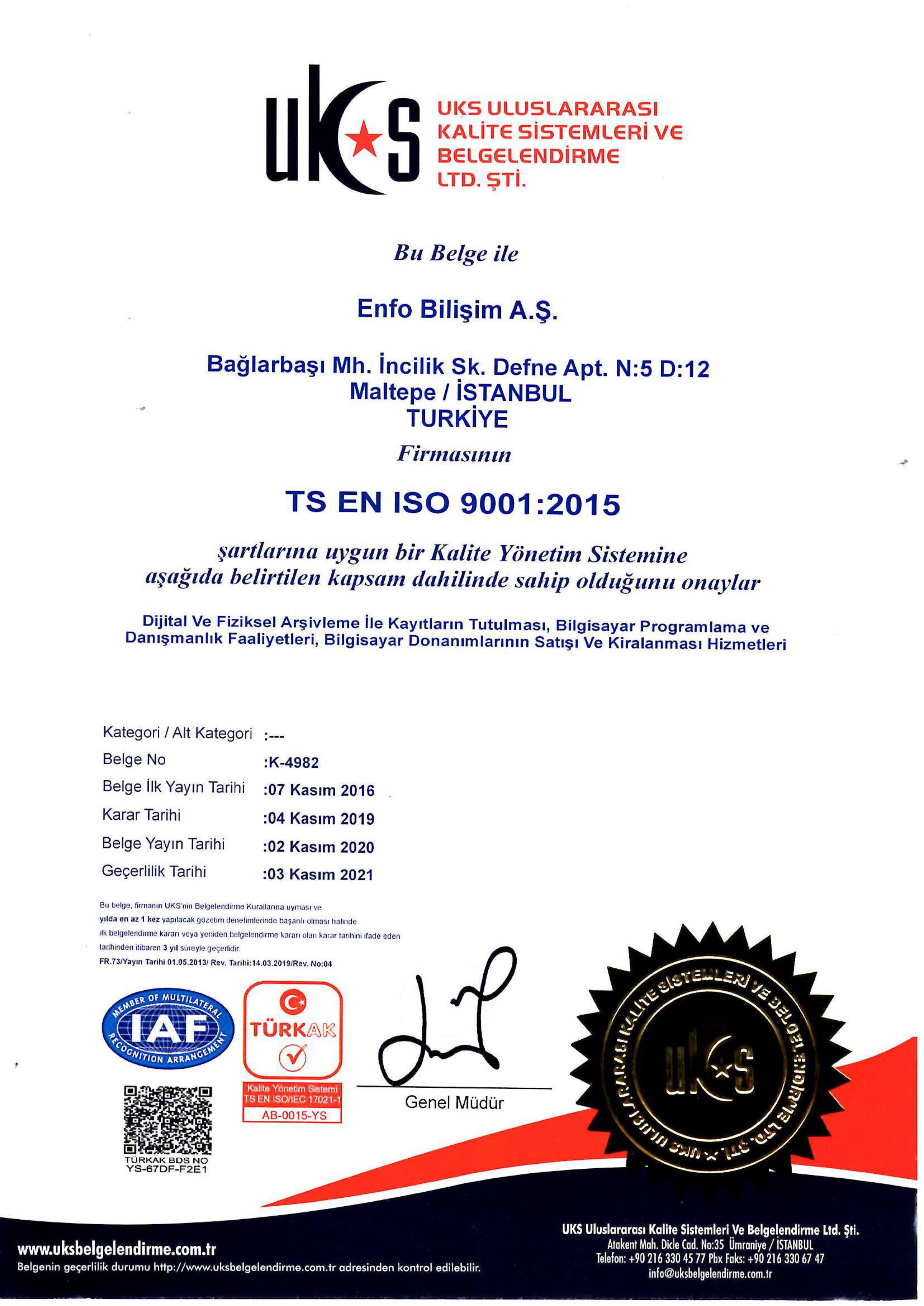 Quality Certificates | Enfo Bilişim