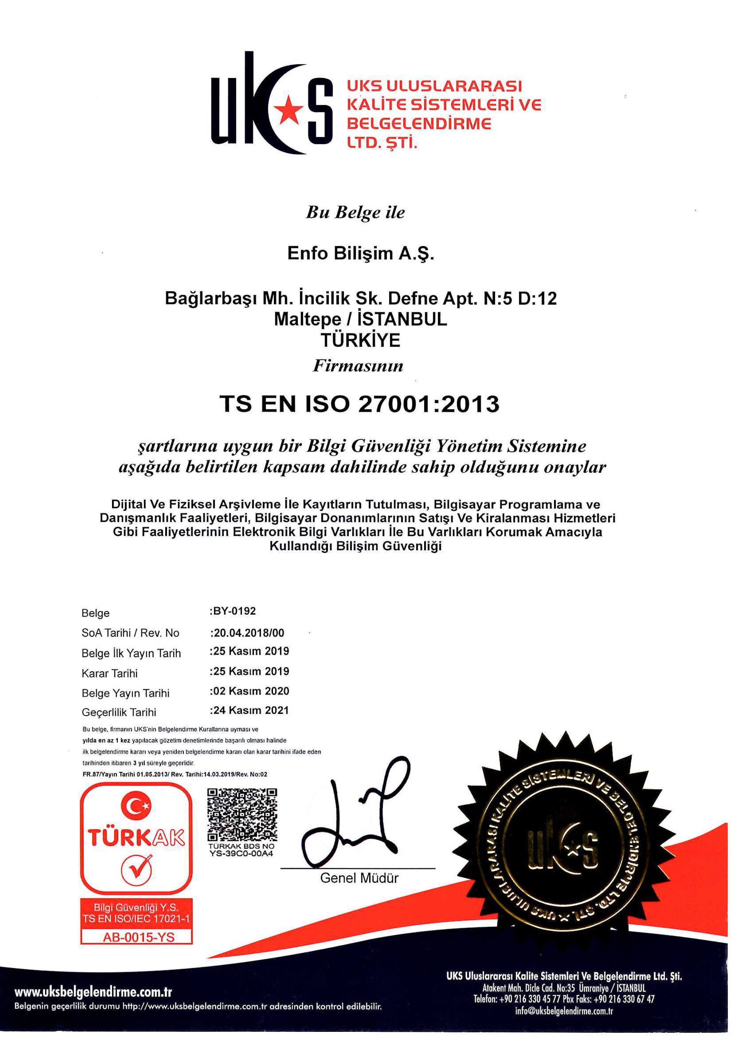 Quality Certificates | Enfo Bilişim